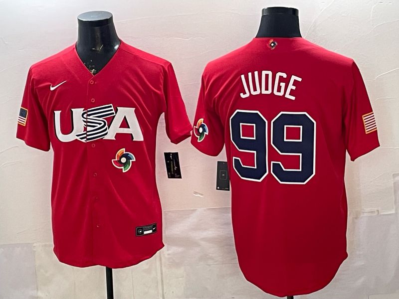 Men 2026 World Cub USA #99 Judge Red Nike MLB Jersey style 004